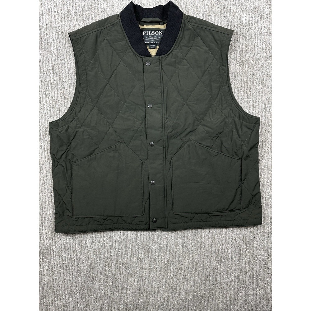 CC Filson Vest Men's 3XL Dark Green Quilted Primaloft Light Nylon Cotton Jacket